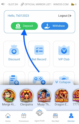 Step 1: VIP SLOT login and log in to your betting account. After successfully logging in to your account, select “Deposit”.