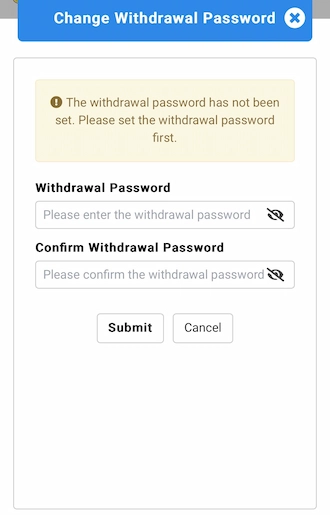 Step 3: New players should enter the withdrawal password and re-enter it to confirm the withdrawal password. Finally, click “Submit”.